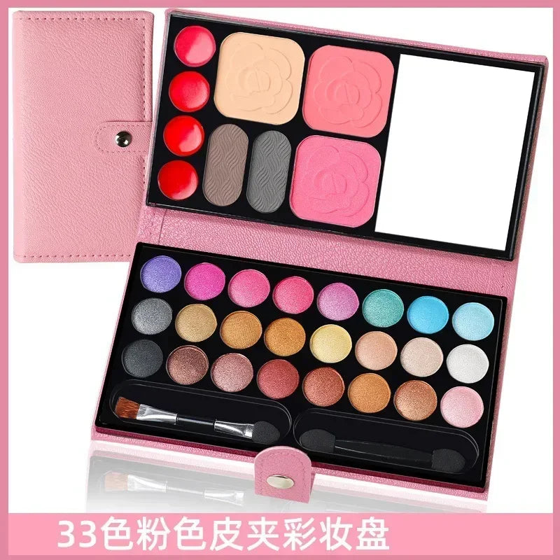 Amzzonstore 33-color eye shadow, blush, and lipstick makeup set with mirror, portable palette for beginners and kids.