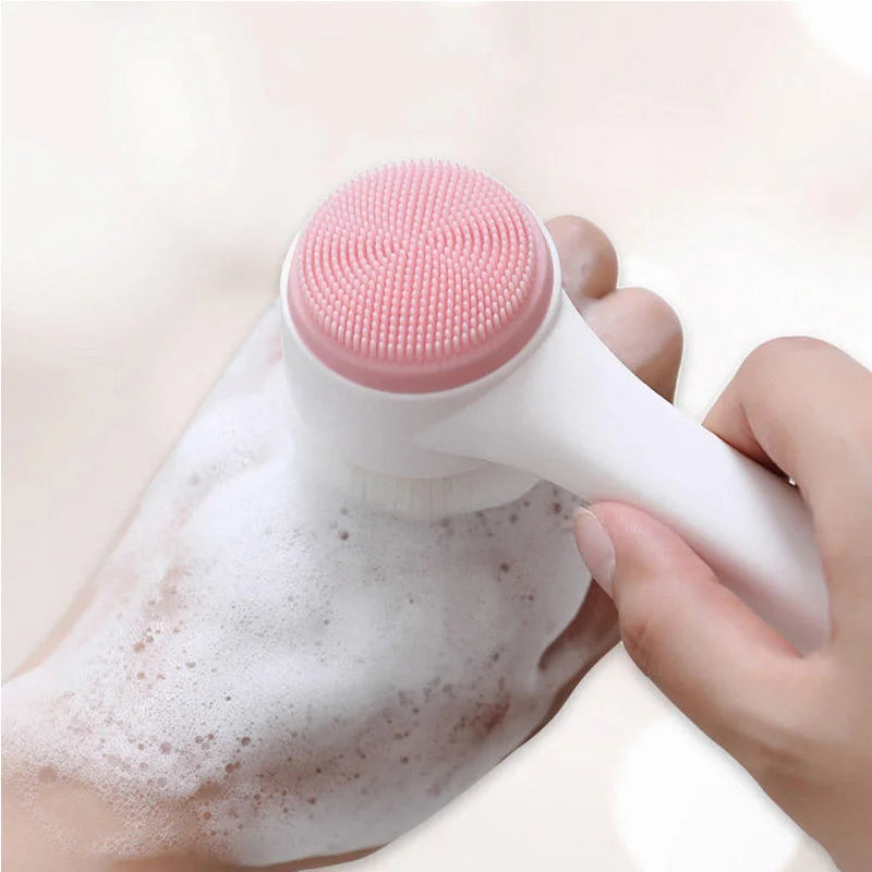 3D double sided silicone facial cleansing brush face wash pore cleaner exfoliator tool.