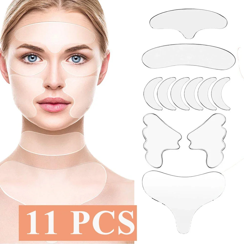 Reusable silicone anti-wrinkle face and neck patch for skin lifting and anti-aging, designed for facial beauty and wrinkle reduction.