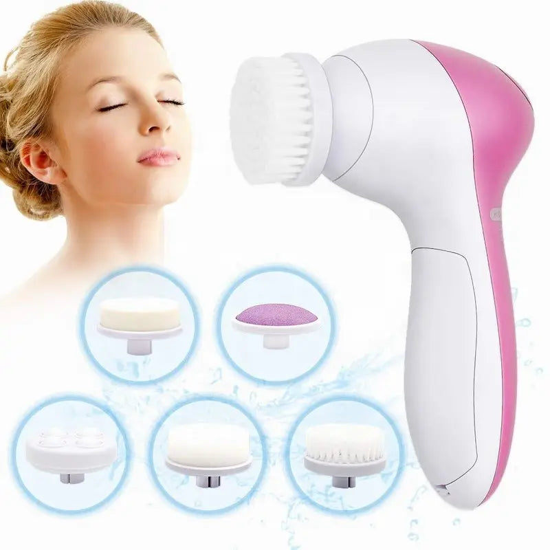 Waterproof battery powered face cleaner device with blackhead removal tools
