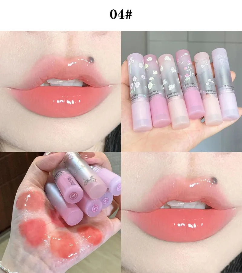 Amzzonstore mirror glass solid lip gloss in water light round tube, natural nude peach tint with moisturizing, jelly lipstick finish