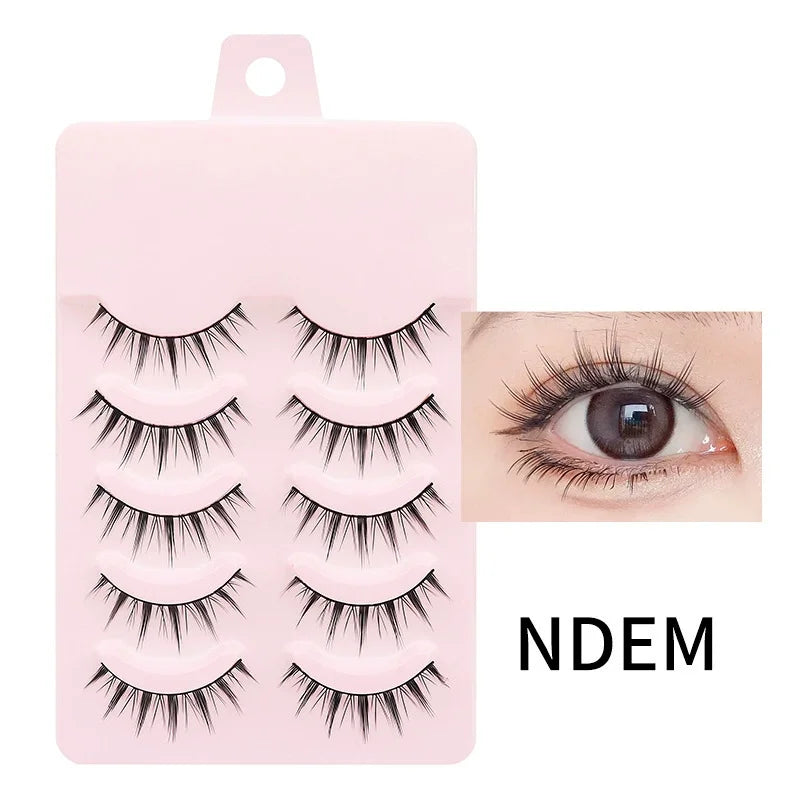 Sosweet Soft Natural Manga Lashes by amzzon.store, 5 pairs of wispy anime strip eyelashes for Korean doll makeup look.