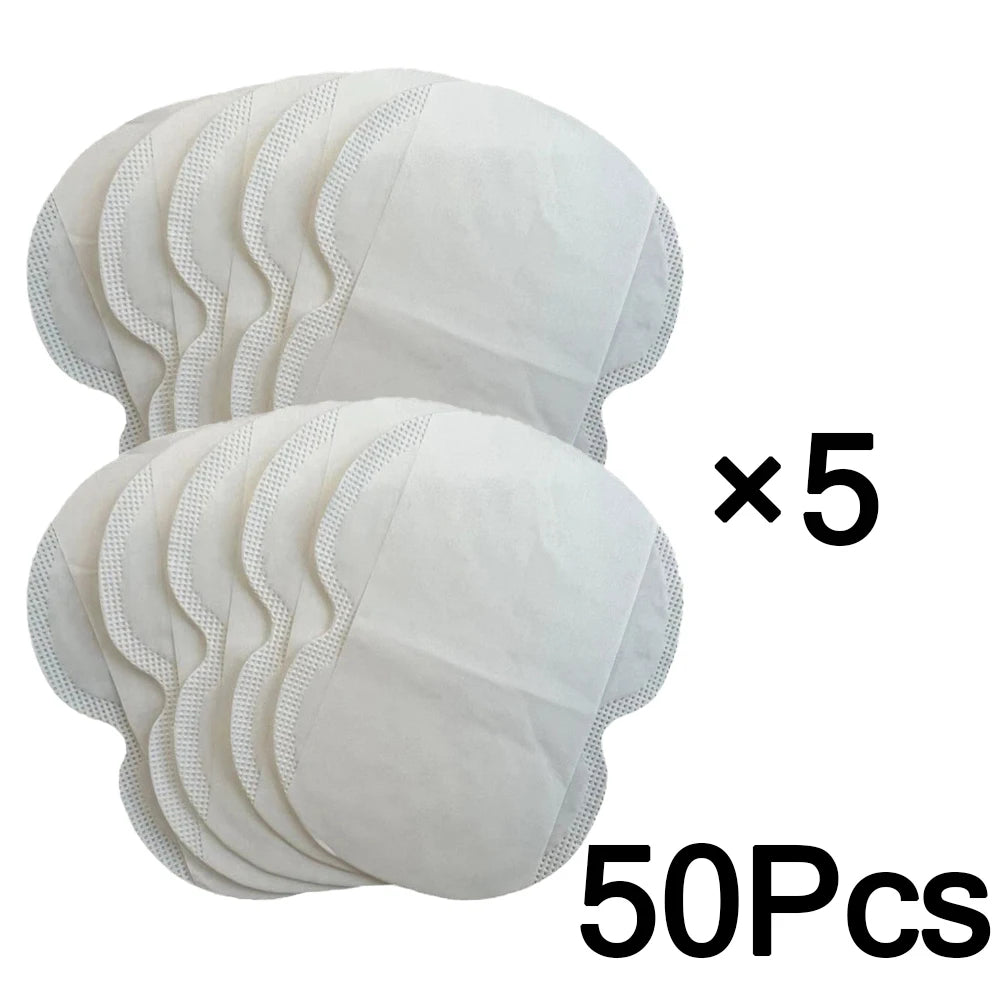 Disposable underarm sweat pads from amzzon.store, absorbent shields for odor and hyperhidrosis, shown in a pack of multiple pieces.