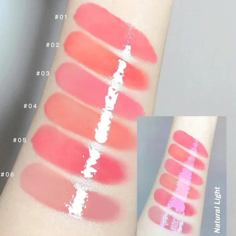 Amzzonstore water-light round tube lipstick with natural nude peach tint and moisturizing glossy finish, jelly lip glaze makeup