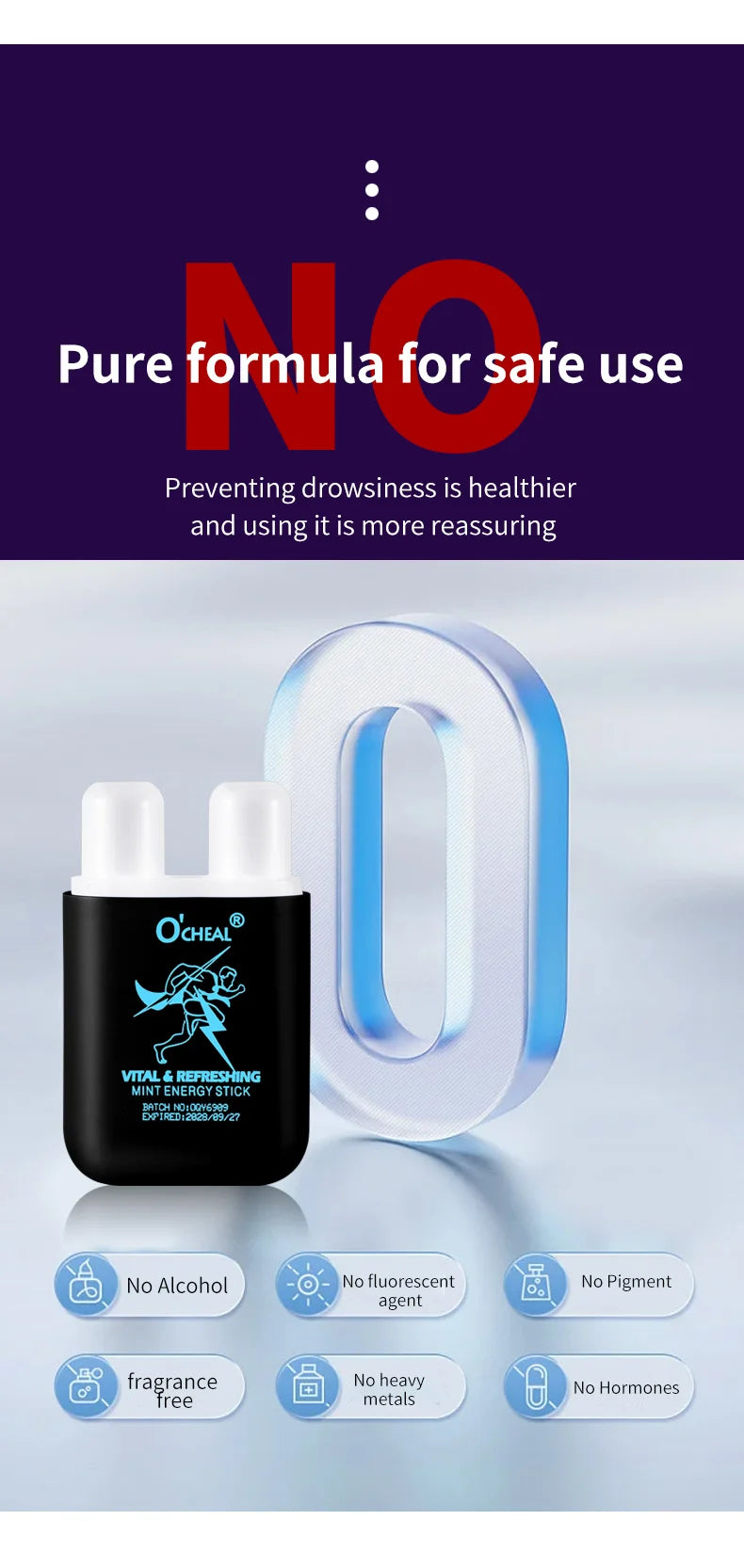 O'cheal Energy Stick by amzzonstore, double hole energizing inhaler with fresh mint scent for fatigue relief and energy boost.
