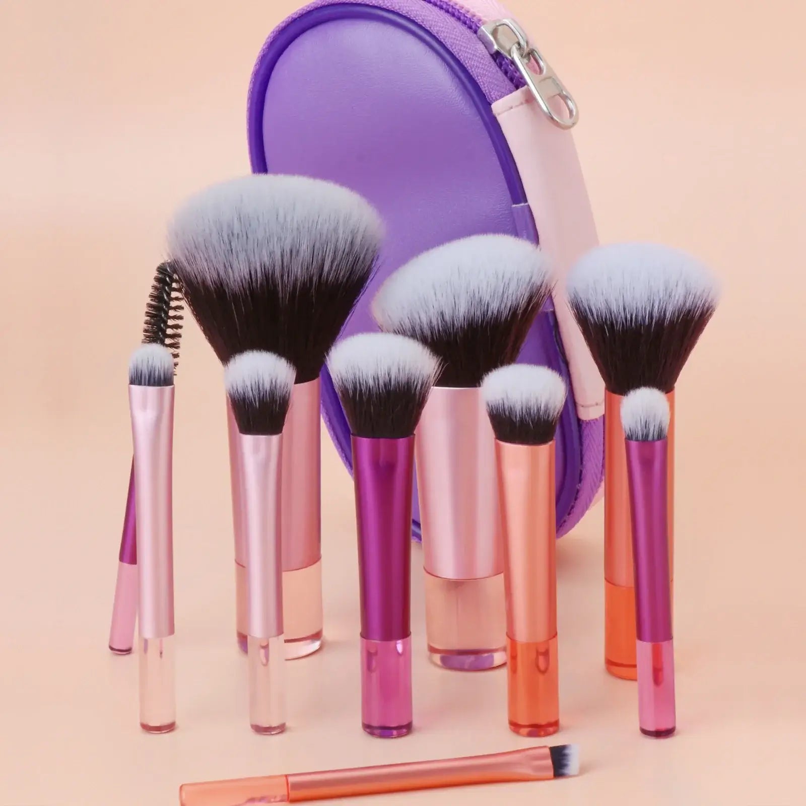 Pink mini makeup brushes set with portable palm-sized tools for professional makeup application by amzzonstore.
