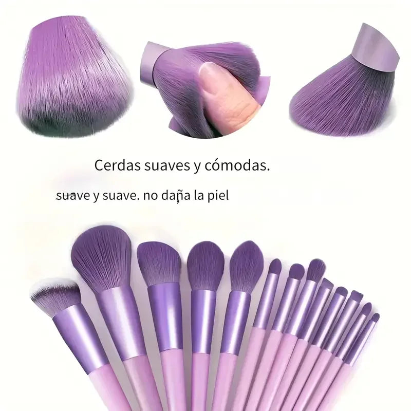 Professional 13-piece makeup brush set by amzzonstore with foundation, eyeshadow, blush, and blending brushes on a white background.