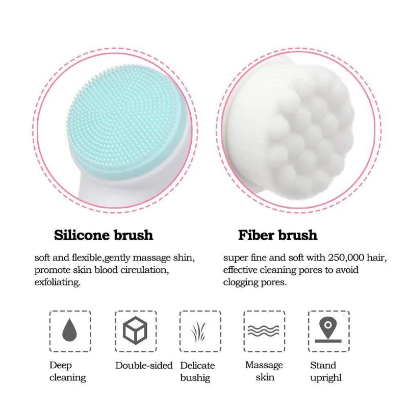 3D double-sided silicone facial cleansing brush by amzzon.store with textured surfaces for exfoliating and deep pore cleaning.