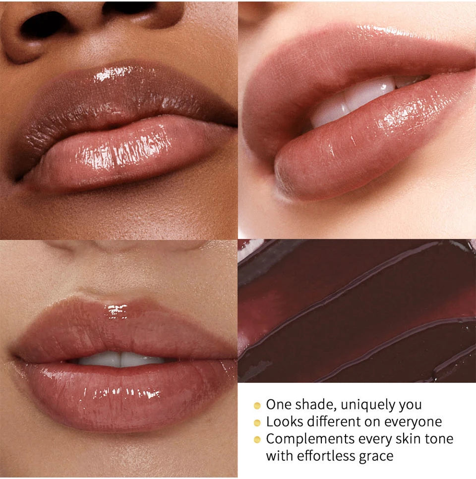 Honey-colored lip balm set with four long-lasting, moisturizing lipsticks from amzzonstore, designed to nourish and plump lips.