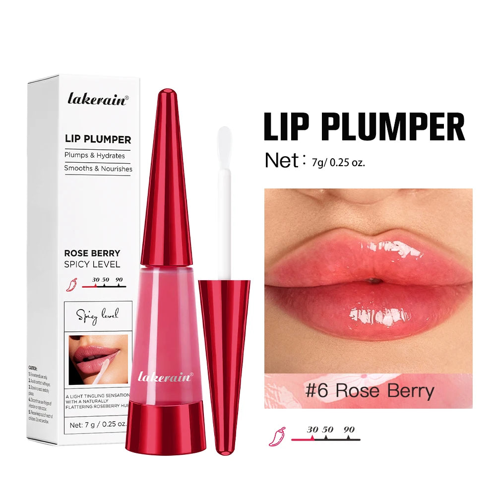 Amzzonstore Lakerain Lip Plumper Gloss Oil showing glossy, hydrating lip moisturizer with volume-boosting properties and non-dry finish.