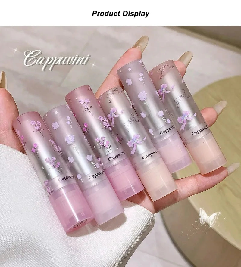 Amzzonstore water light round tube lip gloss with natural nude peach tint, moisturizing and glossy jelly lipstick for lips.