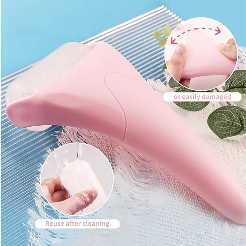 Amzzonstore facial ice roller massager with handle, reusable cooling tool for reducing dark circles and refreshing skin.