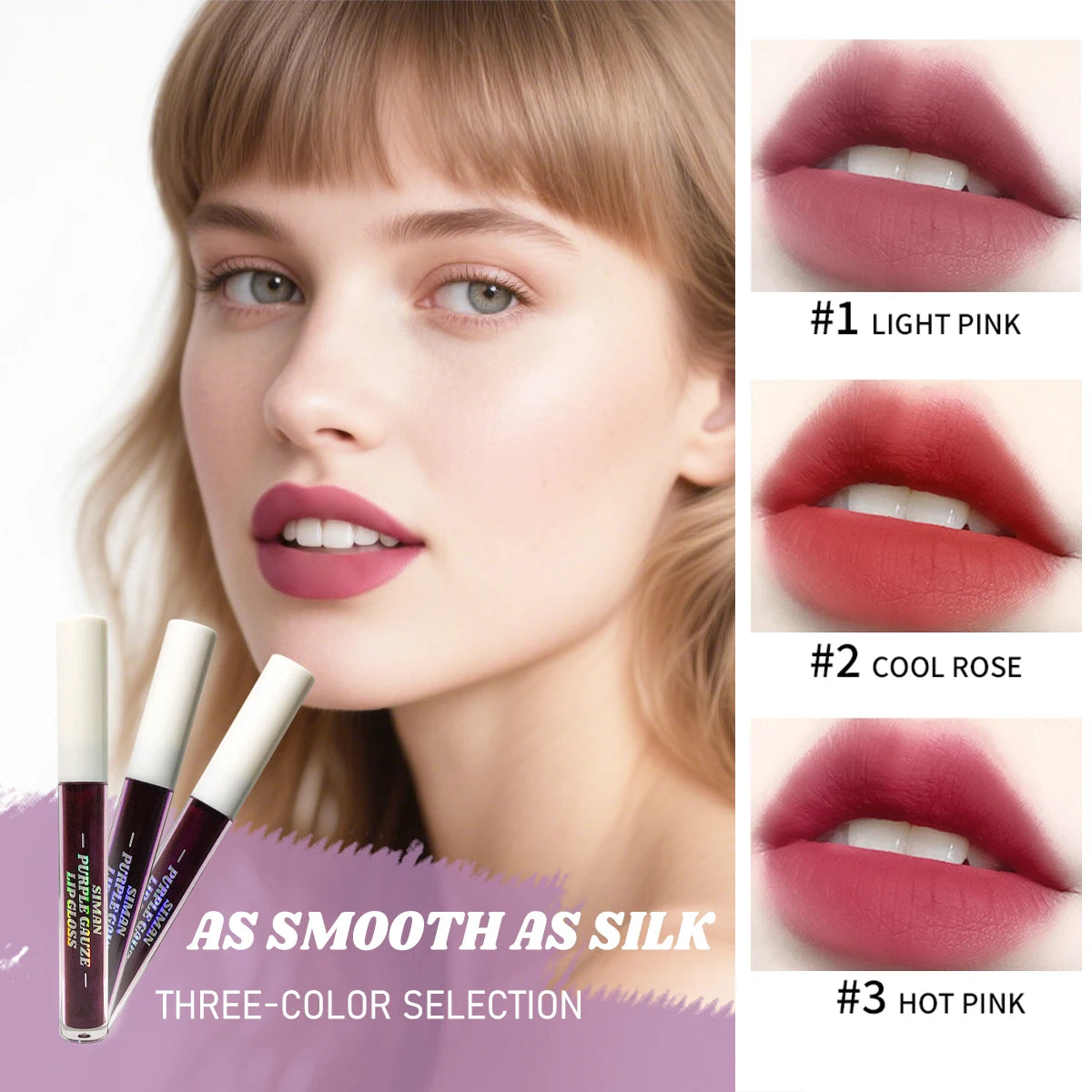 Amzzon.store JUJU DREAM 3-piece peel-off lip stain set with long-lasting waterproof pink lip tint and transfer-proof lip makeup.