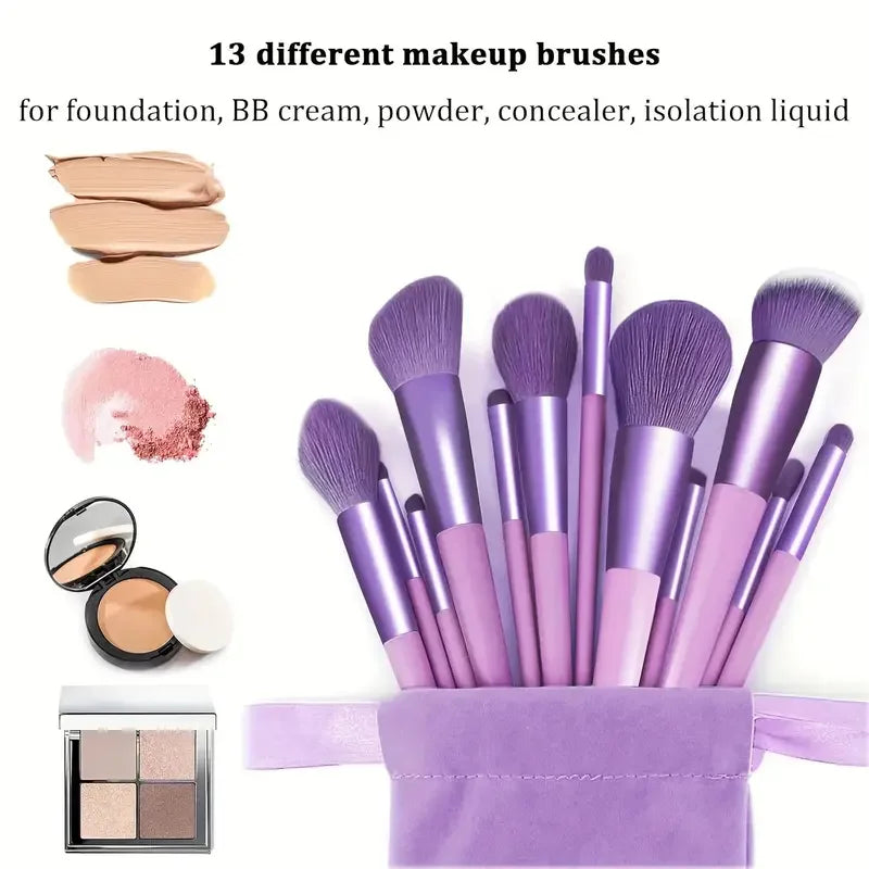 Set of 13 professional makeup brushes including foundation, eyeshadow, blush, and powder brushes with soft, fluffy bristles from amzzonstore