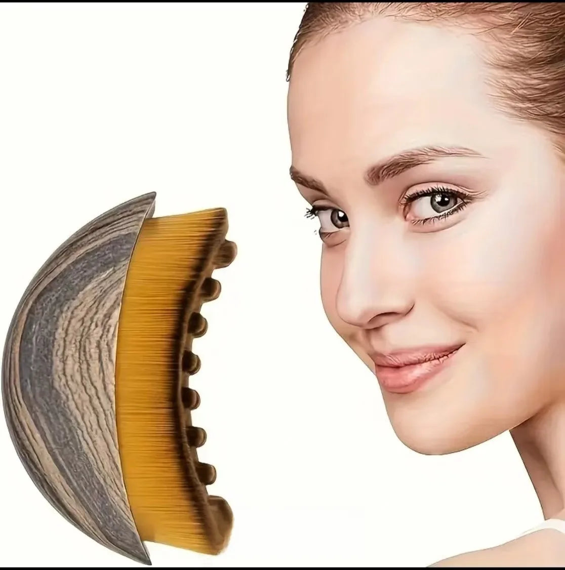 Contoured wooden facial lymphatic drainage brush for skin care, promoting anti-puffiness and facial sculpting.