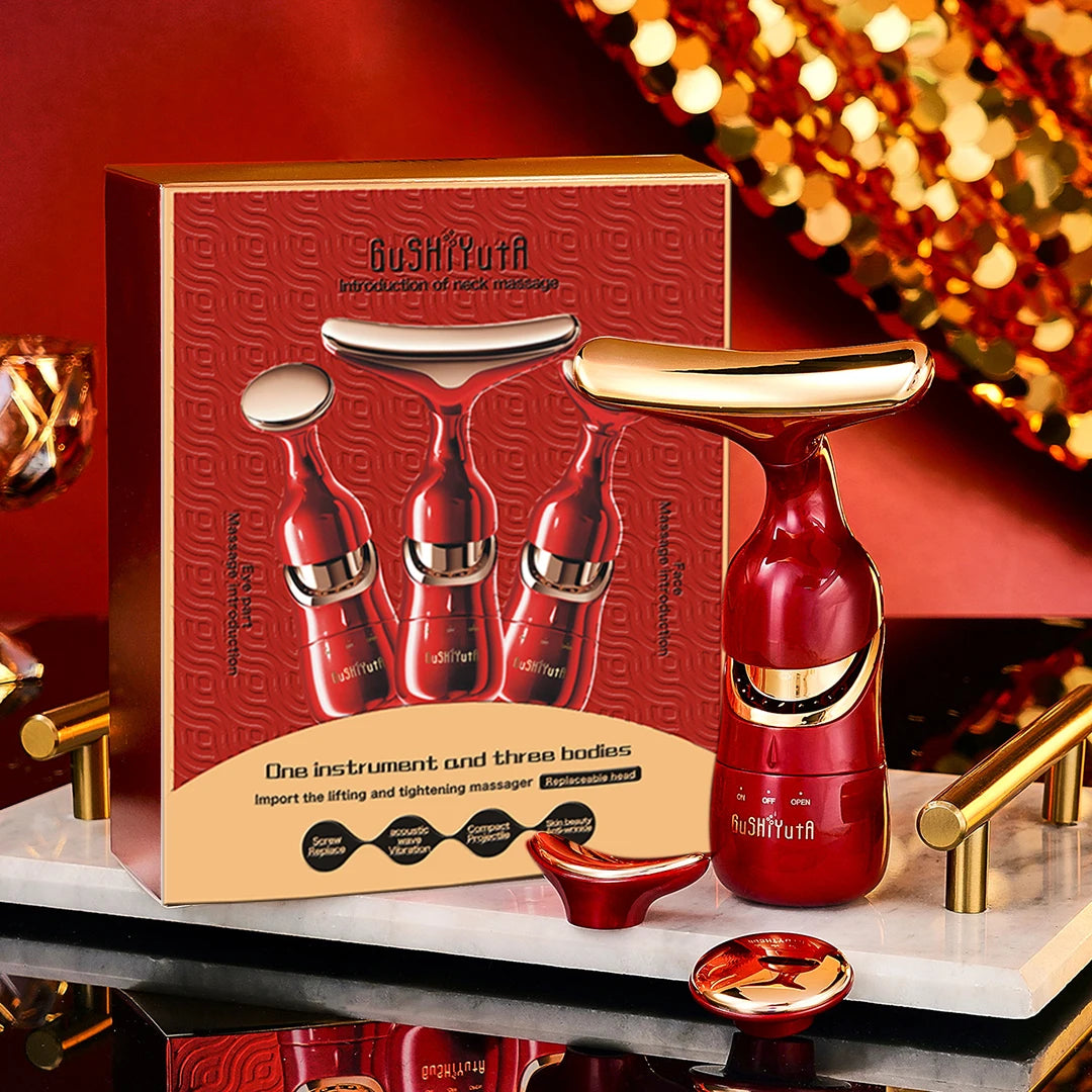 Microcurrent face and neck lifting device by amzzon.store with sonic vibration for anti-aging skin rejuvenation and facial cleansing.