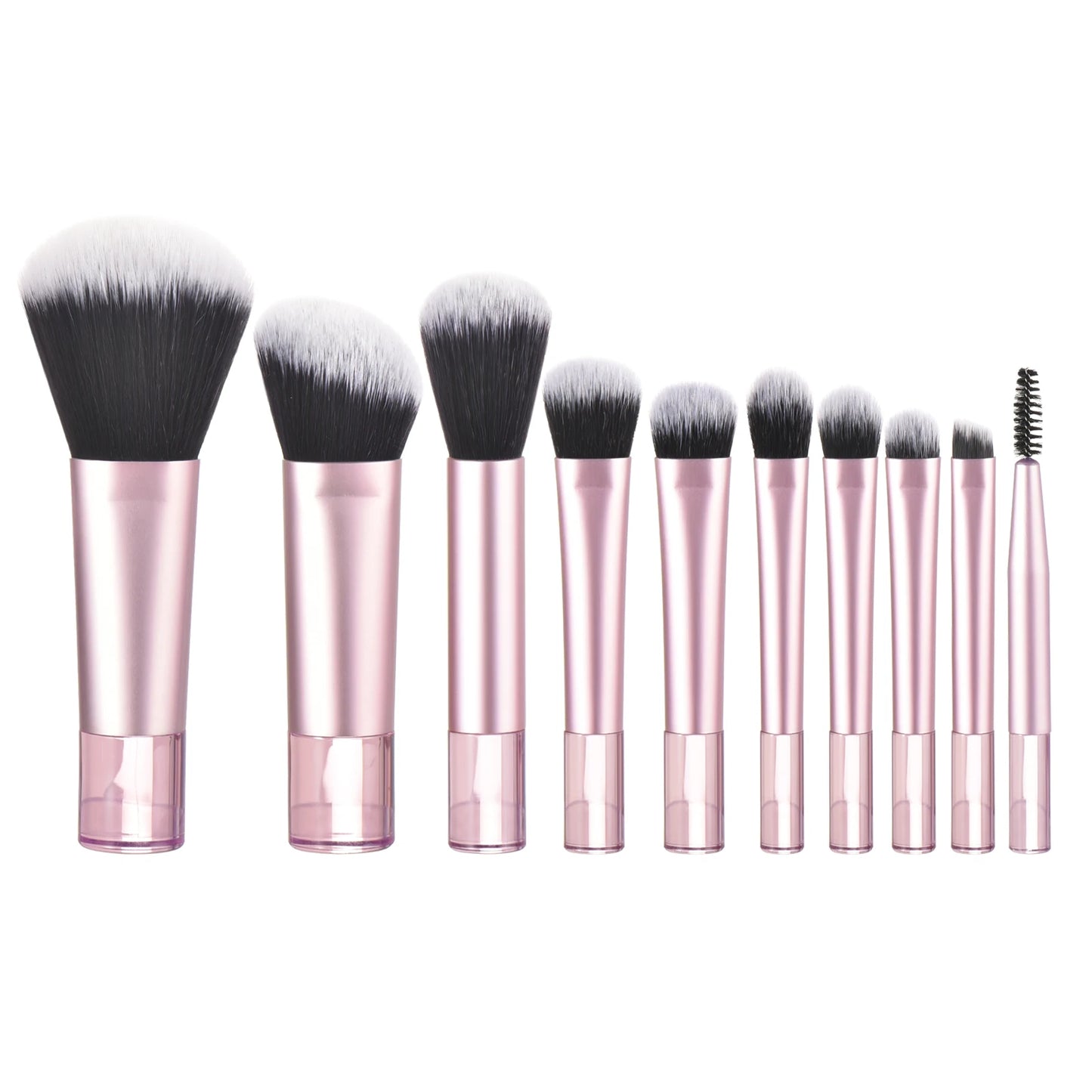 Set of 10 pink mini travel makeup brushes from amzzonstore, including palm-sized professional makeup puffs and tools for easy use.