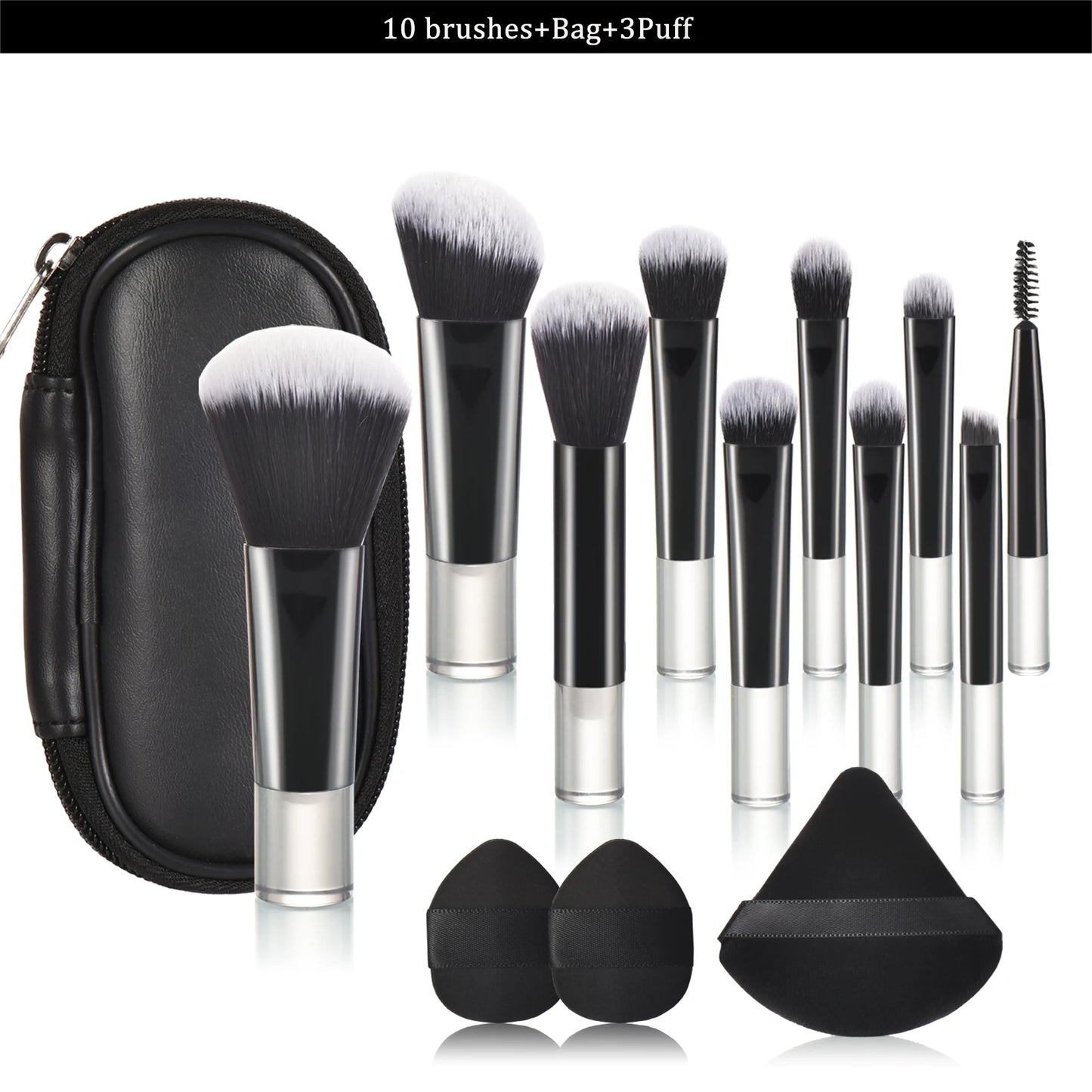 Set of 10 pink mini portable makeup brushes and puffs from amzzonstore, ideal for travel and professional makeup application.