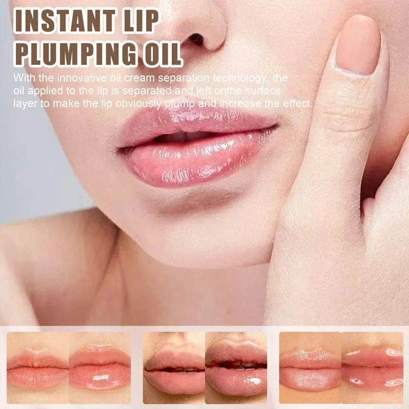 Amzzonstore instant volumising lip plumper oil and lip gloss with moisturizing and anti-wrinkle benefits, featuring a glossy finish.
