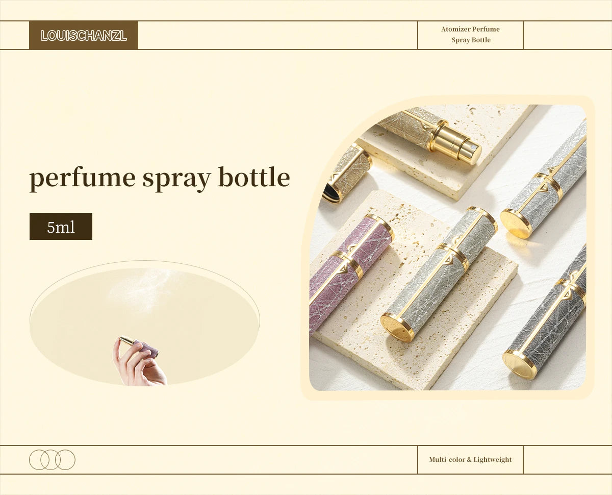 Refillable 5ML leather perfume atomizer spray bottle, compact portable travel perfume sprayer for easy on-the-go use.