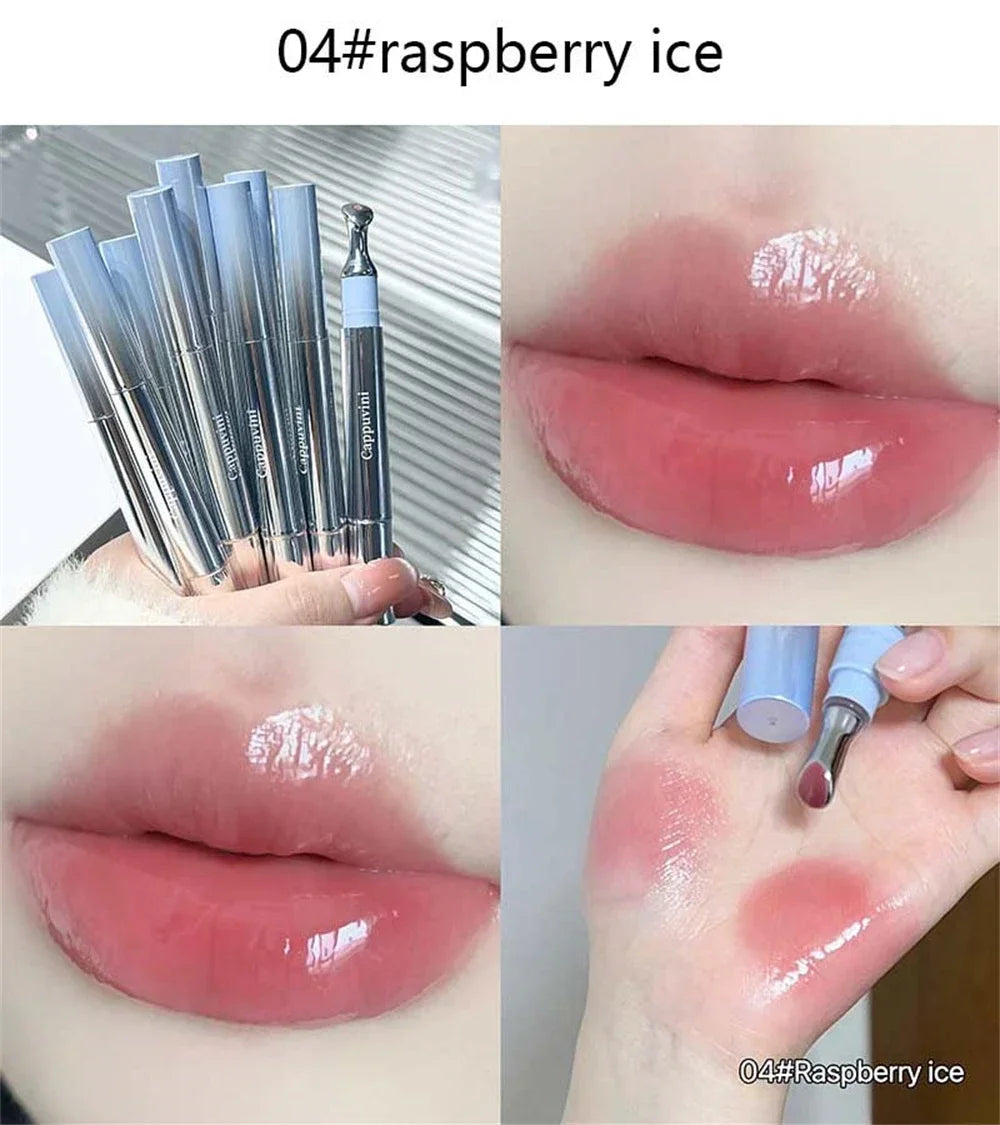 Metal Head Ice Diamond Essence Lip Tint from amzzonstore showing the glossy lip gloss with mirror water light finish and moisturizing formula.
