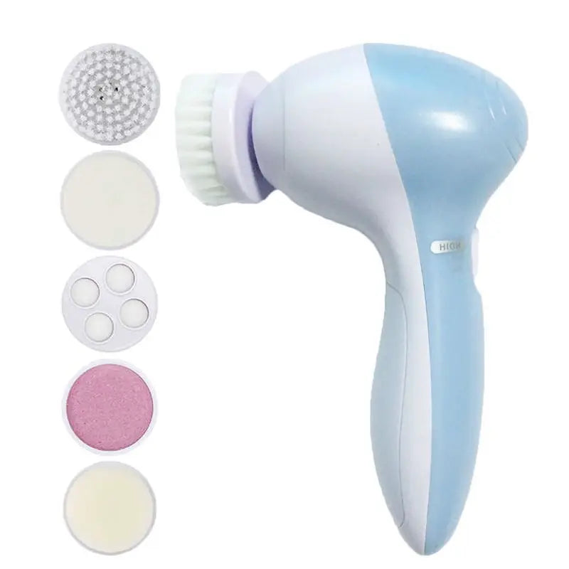 Amzzon.store 5-in-1 electric facial cleansing brush set with waterproof face scrubber and deep pore blackhead cleaner.