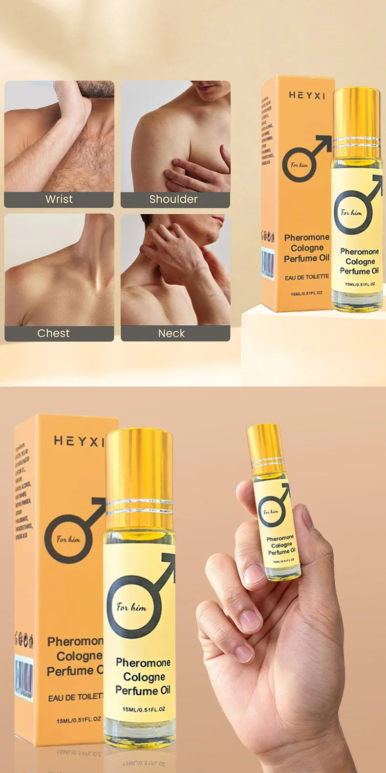 Amzzonstore pheromone cologne perfume oil for men and women, portable travel fragrance, romantic scent, in a small bottle.