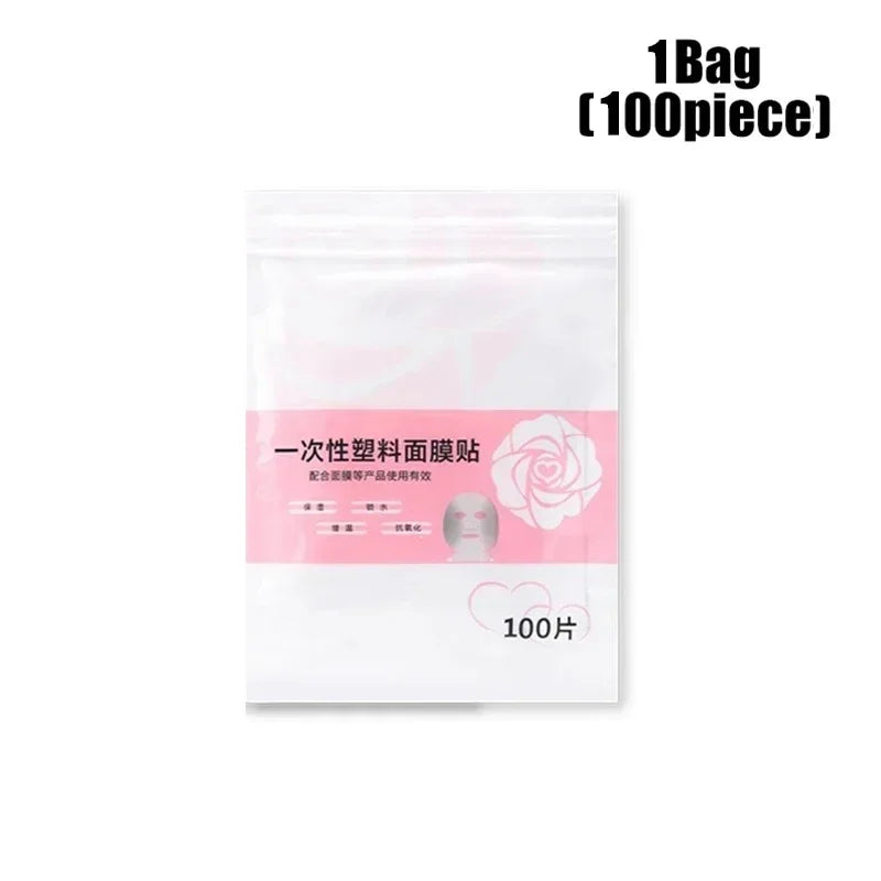 Transparent disposable plastic full face cleaner mask with neck stickers, ideal for facial beauty and makeup application.