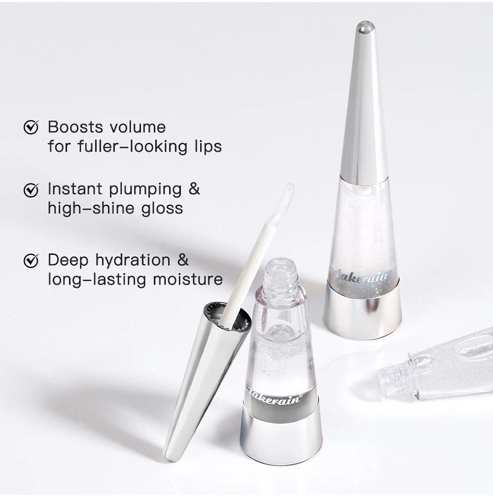 Amzzonstore Lakerain Lip Plumper Gloss Oil showing a glossy, volumizing lip oil with a sleek applicator and shiny finish.