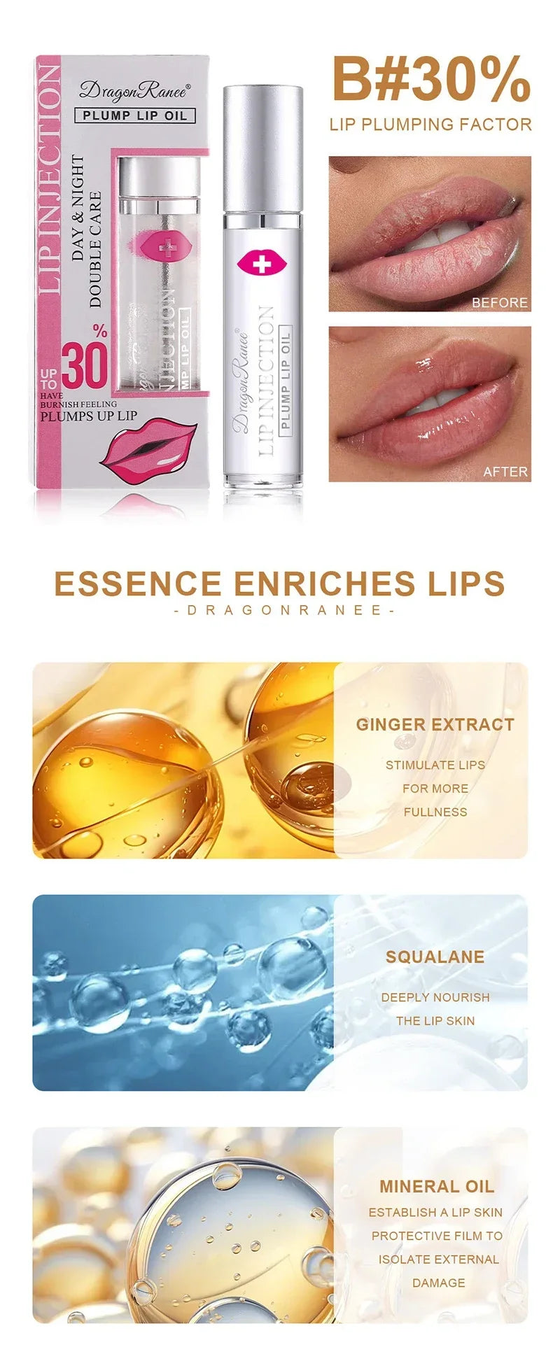 Amzzonstore lip plumper oil and gloss with moisturizing and anti-wrinkle formula, enhancing and adding volume to lips.