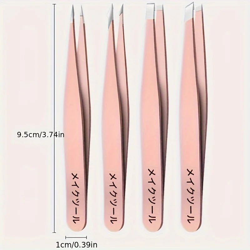 OLOEY professional eyebrow tweezers set with four stainless steel precision hair removal tweezers for face and splinter removal