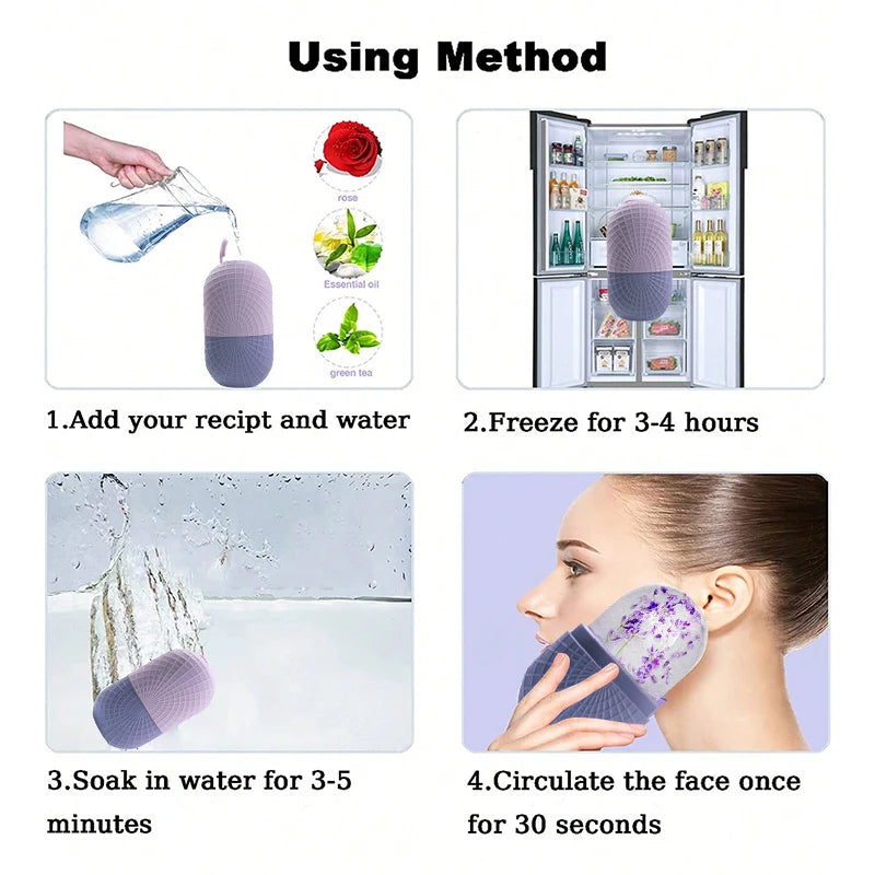 Amzzonstore silicone ice roller for face and eyes, cooling facial skin care tool with leak-proof design and reusable ice mold.