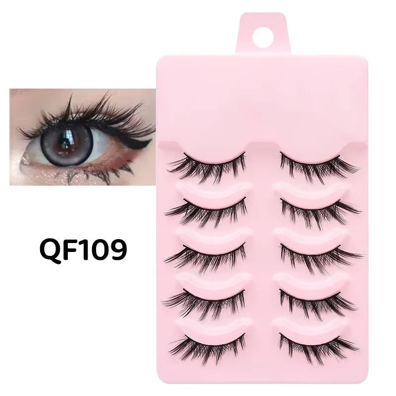 Sosweet Soft Natural Manga Lashes by amzzon.store, 5 pairs of wispy anime-inspired strip eyelashes for Korean doll makeup style.