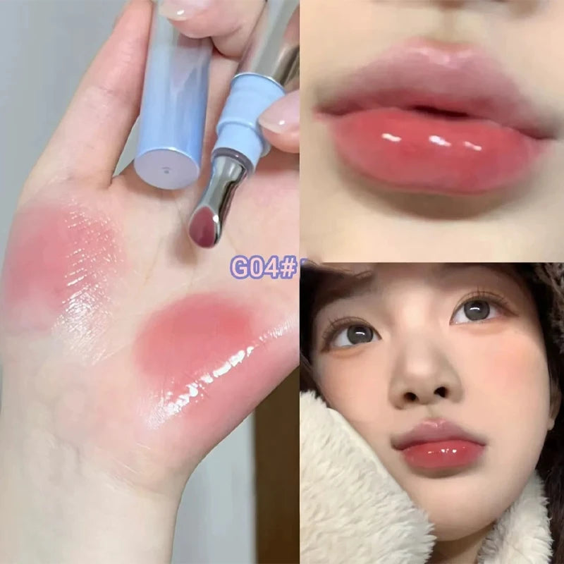 Metal head ice diamond essence lip tint from amzzonstore with mirror water light glass finish, moisturizing and plumping lip gloss.
