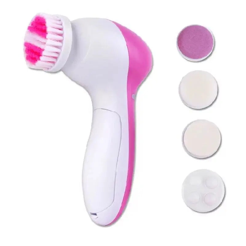 Amzzon.store 5-in-1 electric facial cleansing brush set with waterproof face scrubber and blackhead remover for deep pore cleaning.