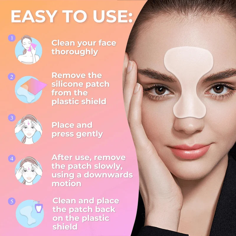 Reusable silicone facial patches for wrinkle reduction and skin rejuvenation, designed for women’s anti-aging skincare treatment.