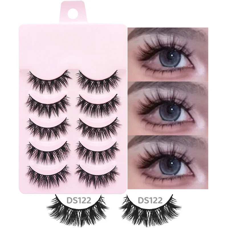 Sosweet Soft Natural Manga Lashes by amzzon.store, wispy anime strip eyelashes for Korean doll makeup look in a cosmetic set.