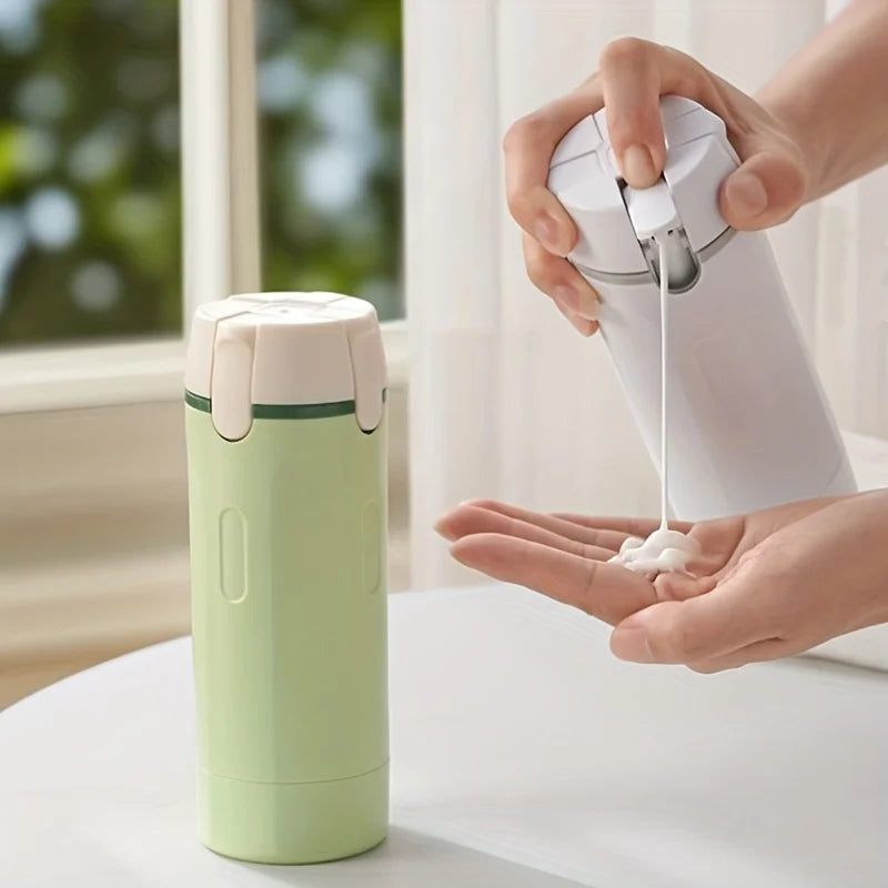 Amzzonstore 4-in-1 emulsion dispenser bottle with labels, travel toiletry container, minimalist design, compact and reusable.
