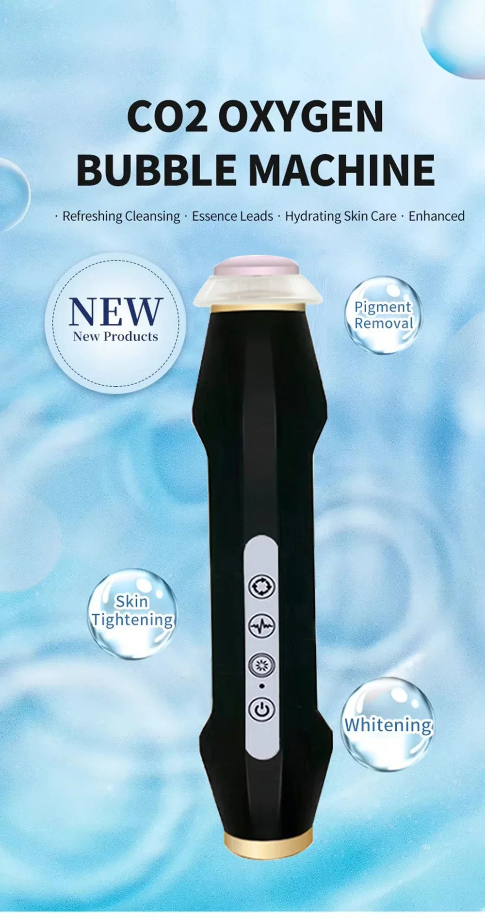 Portable CO2 oxygen bubble pen by amzzonstore, rechargeable handheld facial exfoliating and cleansing device for SPA skincare.