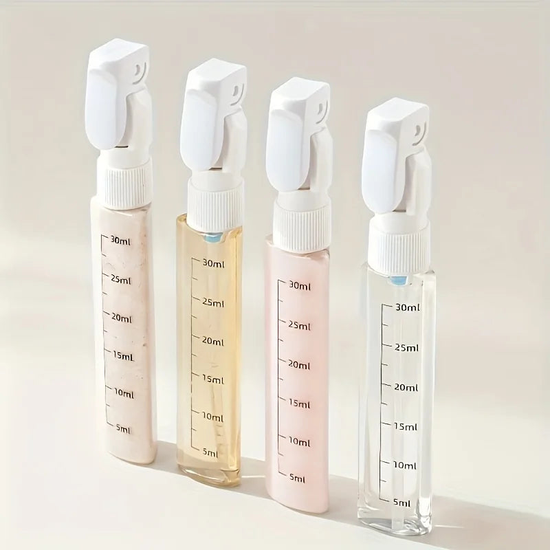 Amzzonstore 4-in-1 emulsion dispenser bottle with labels, travel toiletry container, minimalist design for skincare and liquids.