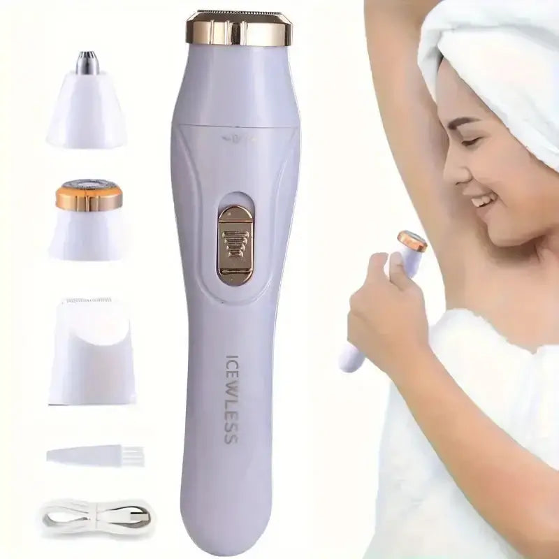 Amzzonstore 3-in-1 electric hair removal set with nose hair trimmer, suitable for underarm and leg hair, USB rechargeable device.