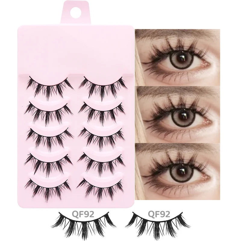 Sosweet Soft Natural Manga Lashes by amzzon.store, 5 pairs of wispy anime strip eyelashes for a Korean doll makeup look.