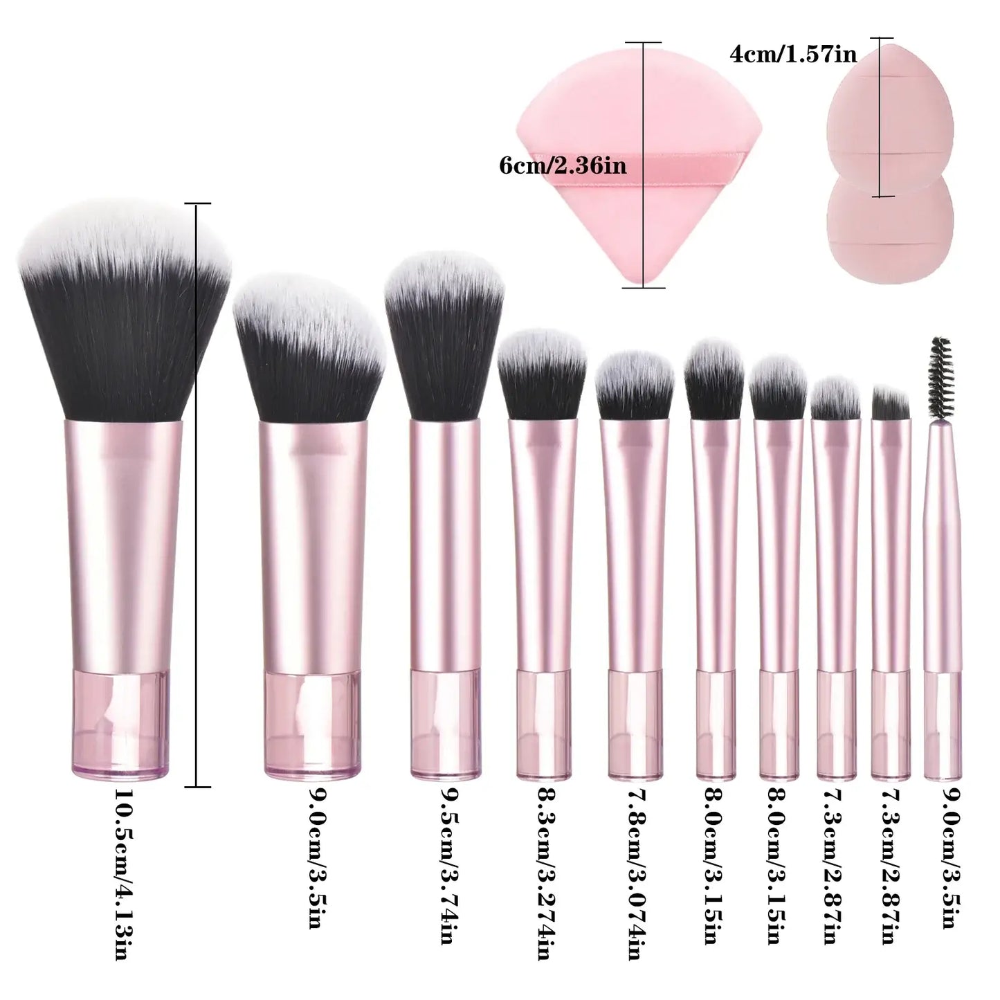Set of 10 pink miniature travel makeup brushes and puffs, professional palm-sized makeup tools from amzzonstore.