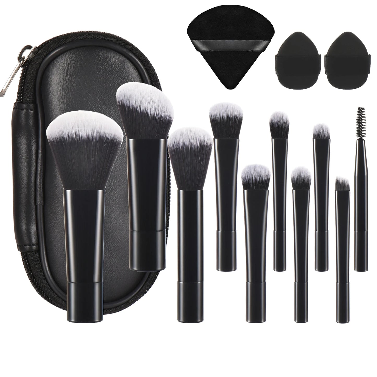 Set of 10 pink mini travel makeup brushes with puffs, portable palm-sized professional makeup tools from amzzonstore.