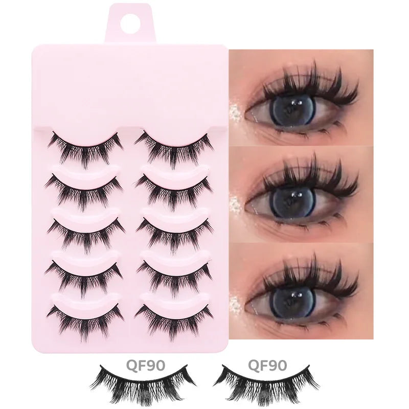 Sosweet soft natural manga lashes by amzzon.store, five pairs of wispy anime strip eyelashes for Korean doll makeup look.