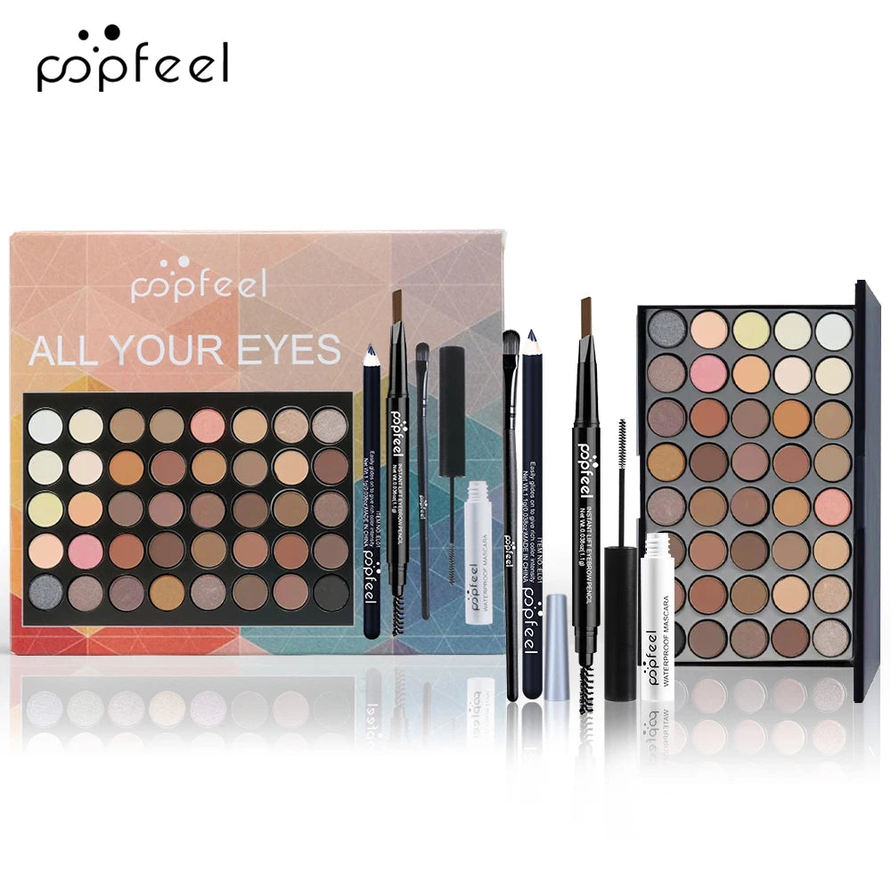 Popfeel all-in-one eye makeup gift set featuring eyeshadow palette, mascara, and eyeliner [0].