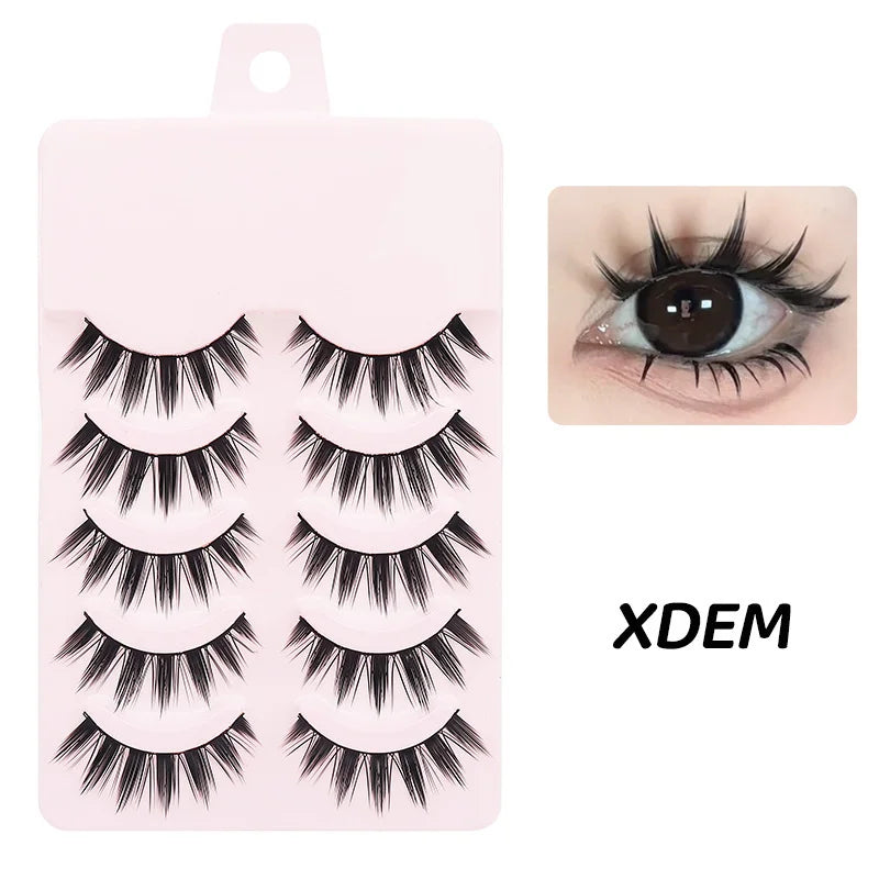 Sosweet Soft Natural Manga Lashes by amzzon.store, 5 pairs of wispy anime strip eyelashes for Korean doll makeup look.