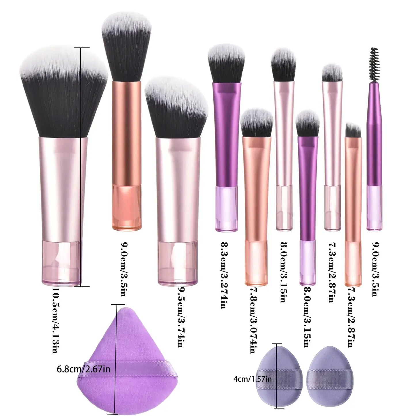 Pink mini travel makeup brushes set with portable palm brush tools and makeup puffs from amzzonstore, ideal for on-the-go beauty application.