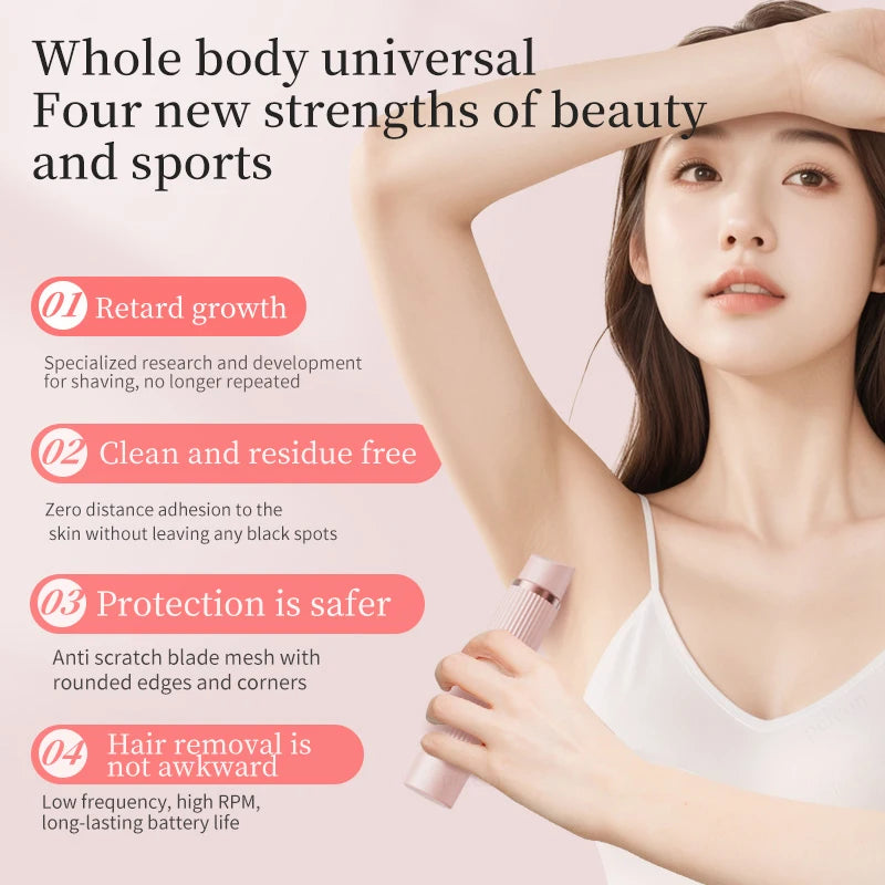 Pink and purple waterproof electric razor for women, bikini trimmer, face shaver, and body hair removal for underarms, legs, and body.