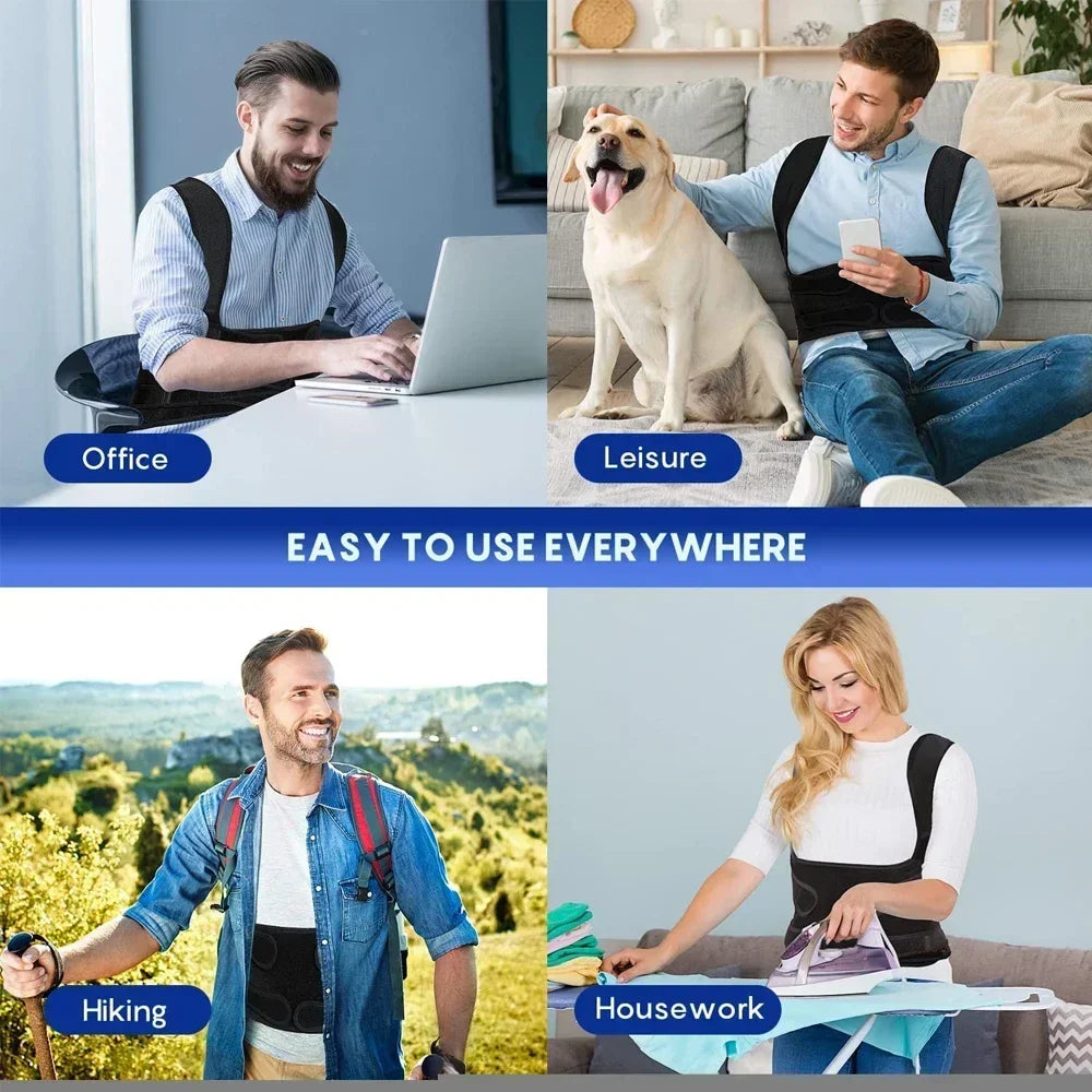 Adjustable posture corrector back brace by amzzonstore, designed for men and women to support upper back and spinal alignment.